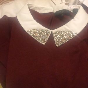 Ted baker, mock layered sweater, burgundy, sz 4